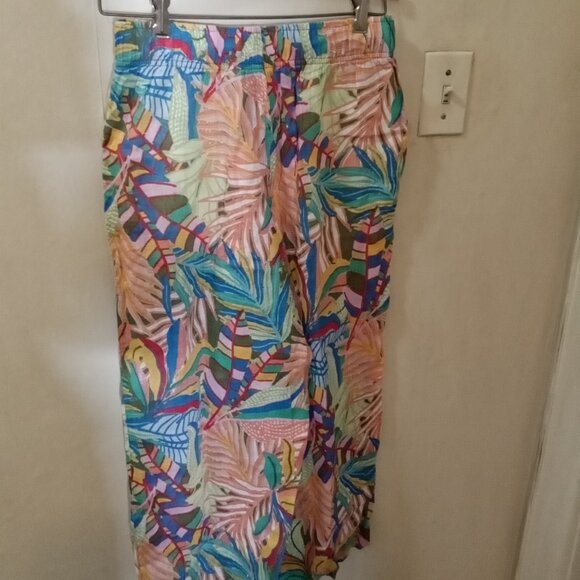 C&C California Linen Pants Sz S Tropical Floral Wide Leg Pull On orange blue - Picture 3 of 4